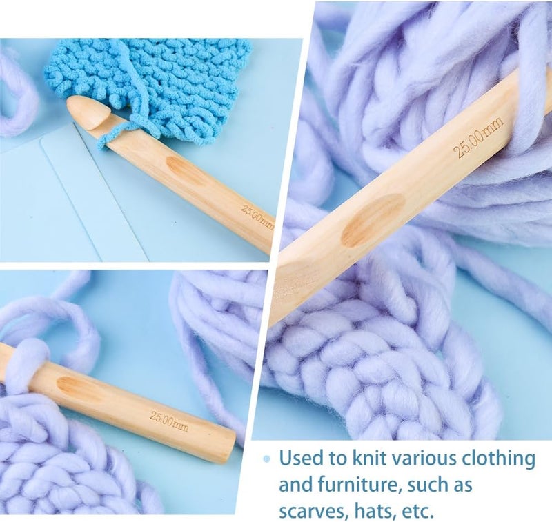 Dercuy Wooden Crochet Hooks, 25mm Wooden Handle Crochet Hook Bamboo Knitting Crochet Needles with 10 pcs Knitting Stitch Markers for Handcraft Crocheting - Image 5